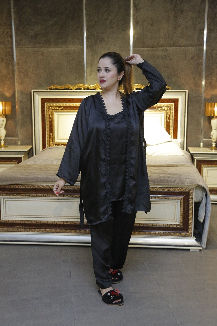 Black Silk Night Suit